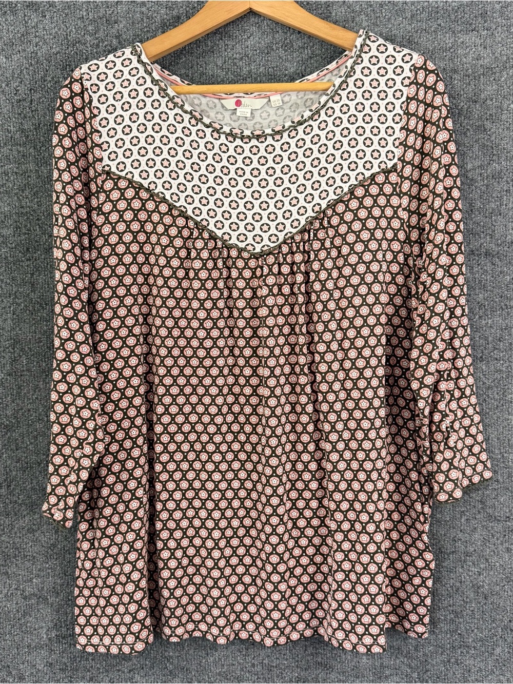 Boden Womens 3/4 Sleeve Geometric Print Top Size 16 Casual Stretch